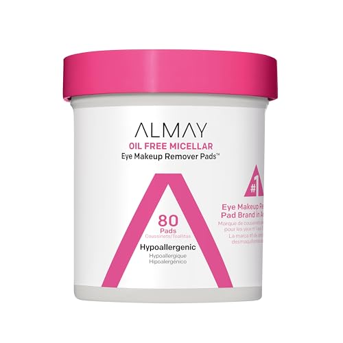 Almay Biodegradable Makeup Remover Pads, Micellar Gentle, Hypoallergenic, Fragrance-Free, Dermatologist & Ophthalmologist Tested, 80 Count