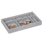 DIOMMELL 6 Pack Stackable Velvet Jewelry Trays Organizer, Jewelry Storage Box Display Trays Showcase Holder Closet Dresser Drawer Organizer for Earring Necklace Bracelet Ring Accessary, Grey - Image 3
