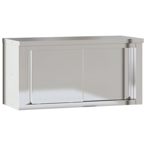 vidaXL Armoire Murale de Cuisine avec Portes Coulissantes, Placard Suspendu avec Compartiment, Meuble de Rangement Restaurant, INOX