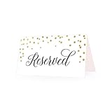 25 Gold Dots VIP Reserved Sign Tent Place Cards for Table at Restaurant, Wedding Reception, Church, Business Office Board Meeting, Holiday Christmas Party, Printed Seating Reservation Accessories