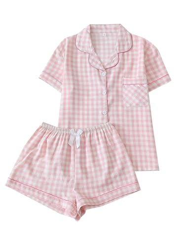 Image of Remidoo Women's Silk Satin Pajama Set Striped Button Up Pjs Short Sleeve Loungewear