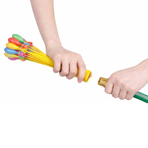 Image of Rozi Decoration Happy Holi Quick Fill Water Balloons Set with Hose Adapter | Self Sealing Water Balloons for Kids Outdoor Water Play | Pack of 3 Bunches (Approx. 111 Balloons) Holi Decoration Items