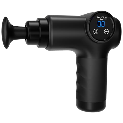 SPA SCIENCES - SmartGun Pro – Therapeutic Deep Tissue Percussion Massager – for Muscle Soreness – with Interchangeable Heads and 8 Intensity Levels – USB Rechargeable – Black
