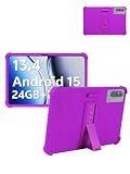 for VekfulPC T60 Pro (13.4 Inch) Android Tablet Protective case, ZBAGUG Shockproof Lightweight Silicone Protective Cover with Stand, Child-Friendly Protection, Easy to Clean Design, Purple.