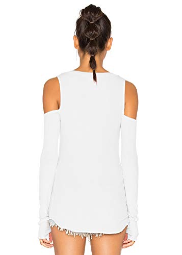 Image of Mippo Cold Shoulder Tops for Women Long Sleeve Workout Tops | Loose Fit, Off the Shoulder Top, Thumb Holes, Lightweight, Yoga and Casual, Easy to Care