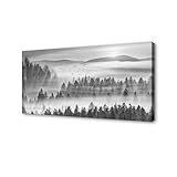 DBLAKI DB3962 Black and White Foggy Forest and Mountain Nature Scenery Wall Art Canvas Print Artwork for Home Decor