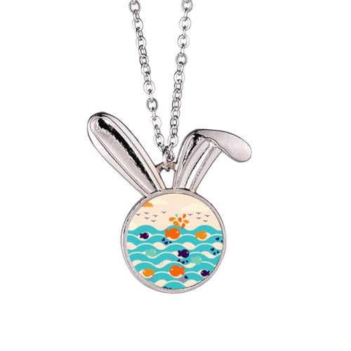 Collier pendentif lapin avec motif vague et nuage, cadeau idéal anniversaire