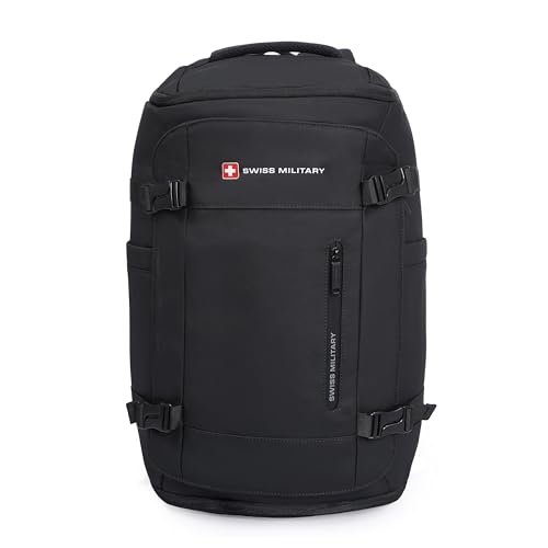 Image of SWISS MILITARY Black Gold Collection Aster Laptop Backpack, Travel Trekking Bag with Trolley Strap, Water Resistant, Multiple Compartments, Front Zip Pocket, Laptop Sleeve, Outdoor & Office Bag (29L)