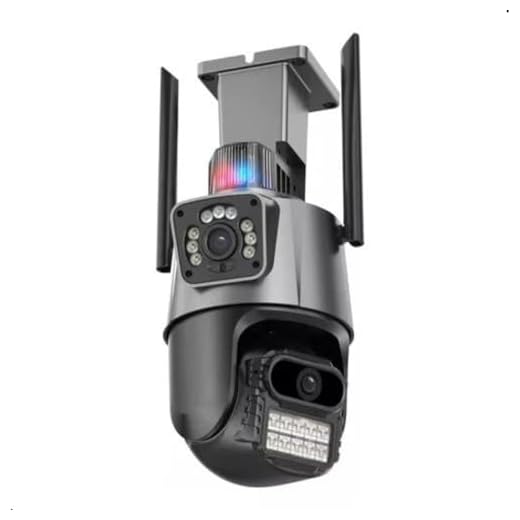 Câmera Wi-Fi 4K de Vigilância Exterior com Visão Noturna, Luz Policial e Sirene, Resistente ao Tempo, com Tela Dupla e Dupla Lente