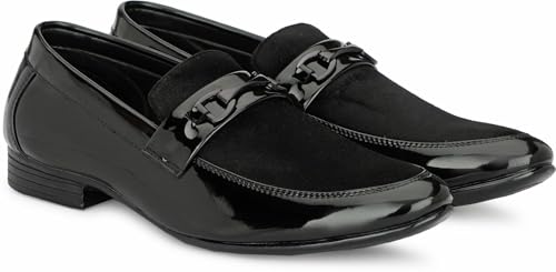 Image of Men's Black Patent Finish Formal Loafers | Stylish Slip-On Shoes for Men | Velvet & Glossy Designer Moccasins