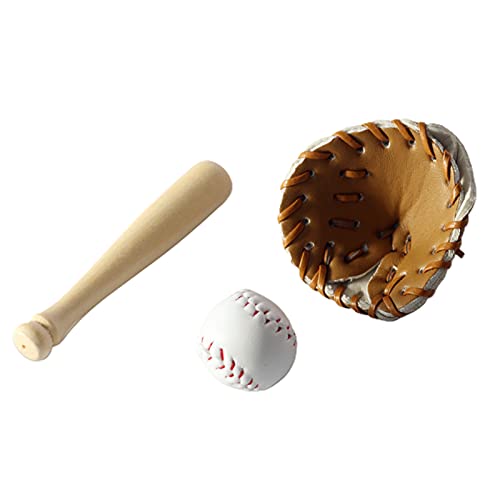 3Pcs/Set Dollhouse Baseball, 1/12 Scale Miniature Dollhouse Accessories, Wood Miniature Baseball Glove Set For Dollhouse Scene Khaki #TOP4