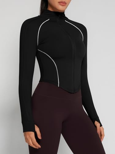 Image of GYM RAINBOW Womens Snatched Workout Jackets Lightweight Zip Up Slim Fit Gym Track Athletic Jackets with Thumb Holes