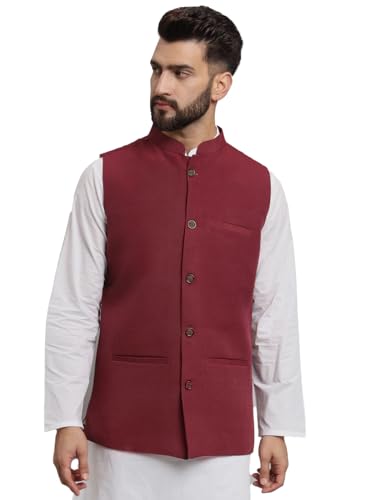 Image of LATEST CHIKAN Men's Traditional Cotton Solid Nehru Jacket /Waistcoat
