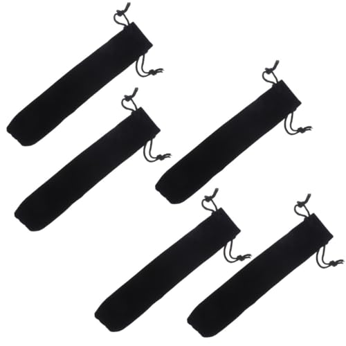NIYANGLE 5pcs Black Flannelette Drawstring Pen Sleeve Pouch Set, Velvet Lint-resistant Pen Bag for School and Office Storage
