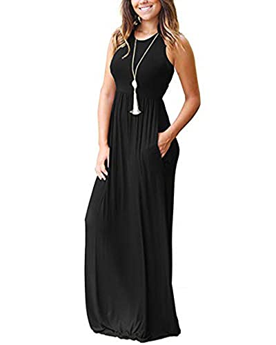 Auselily Women Solid Plains Summer Floral Casual Maxi Maternity Prom Formal Dresses For Women Solid Plain L Black #TOP3