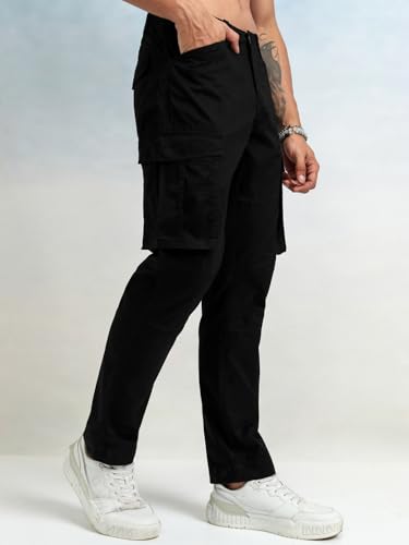 Image of Highlander Men's High-Rise Straight-Fit Cargo Trousers | Utility Pockets | Fashion & Function Blend | Carpenter Fit | Men Trousers | Trousers for Man |Cargo Pants for Men