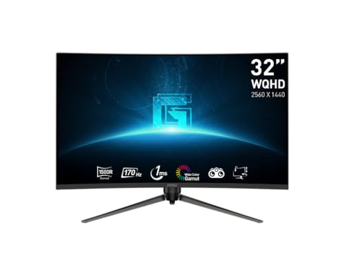 Image of msi G32CQ5P, 32 inch Gaming Monitor, 2560 x 1440 (QHD) Curved Gaming Monitor, 1 ms, 170Hz, FreeSync Premium, 1500R, HDMI, DisplayPort, Tilt, Swivel, Pivot and Height Adjustable.