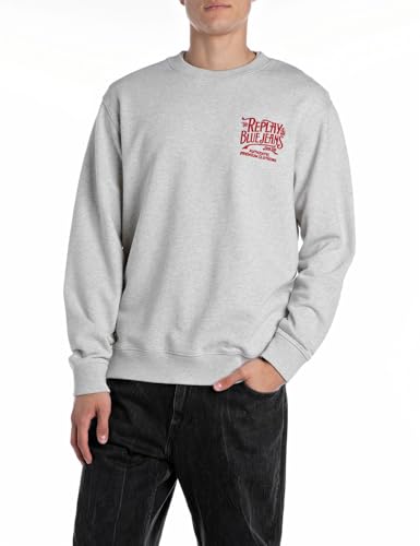 Replay Herren Sweatshirt Rundhalsausschnitt, Light Grey Melange M06 (Grau), S