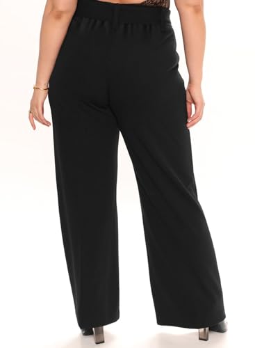 Eytino Womens Plus Size Stretch Dress Pants Comfy Wide Leg Belted Lounge Pants for Office, 1X-5X2