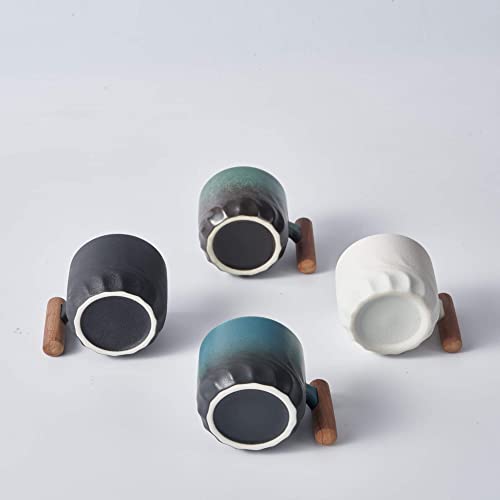 Blogblog Ceramic Espresso Cups With Wooden Handle Espresso Shot Cups Ceramic Tea Cups Porcelain Demitasse Cups For Coffee Or Tea, 3Oz (Black&Blue&White, 6) #TOP6