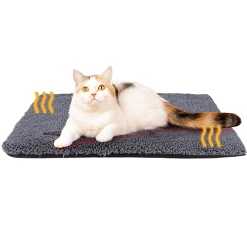 騒音のない猫用ヒーターベッド、猫用ヒーター付きベッド, 猫用ヒーターペットの子犬用の自己温めスリーピングパッド, サーマルペットヒーターマット、洗濯機洗い可能、旅行、ハイキング、キャンプ、ピクニックに最適