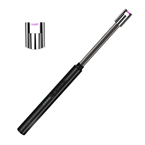 JiaDa Plasma Arc Lighter,Candle Camping Grill USB Lighter with LED Battery Display Safety Switch,Black