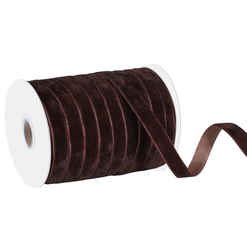 woric 30 Yards Brown Velvet Ribbon 3/8 Inch Christmas Thin Ribbon for Christmas Tree Wreath Hair Bows Gift Wrapping Xmas Home Decorations