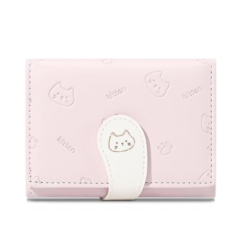 Folding Ladies Fashion Card Case Wallet，Cute Wallets for Women，Lady Credit Card Holder with Solid Color Wallet with Embroidery