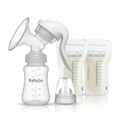 Image of BabyGo Silicone Manual Breast Pump 150 ml with 10 Milk Storage Bags | Soft & Gentle Breastfeeding Pump for Nursing Mothers| BPA-Free, Comfortable Manual Suction Milk Collector for Home & Travel
