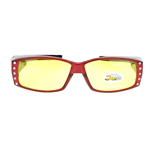 Womens Fit Over Glasses Polarized Yellow Lens Rhinestone Sunglasses2