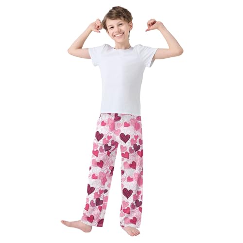 Valentine's Heart Long Pajama Pants Elastic Waist PJ Bottoms with Pockets S A1105843