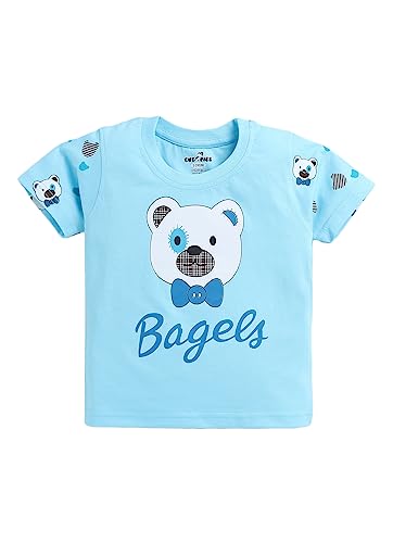 Image of CUTOPIES Boys Powder Blue Cotton Printed Half Sleeves T-shirt and Shorts Set (Pack Of 1) Baby Boys' Clothing Sets