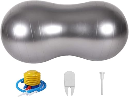 Brfveob ピーナッツ型 ヨガ バランスボール エクササイズボール ピーナッツボール ジム リハビリ ダイエット フィットネス 空気入れ付き 初心者 超耐荷重 子供 大人 年上 犬 自宅 90*45cm (シルバー)のサムネイル