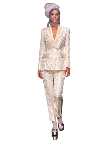 Cdkoke Mujeres Jacquard 2 Piezas Doble Pechera Traje Negocios Casual Chaqueta Pantalones Trajes Set