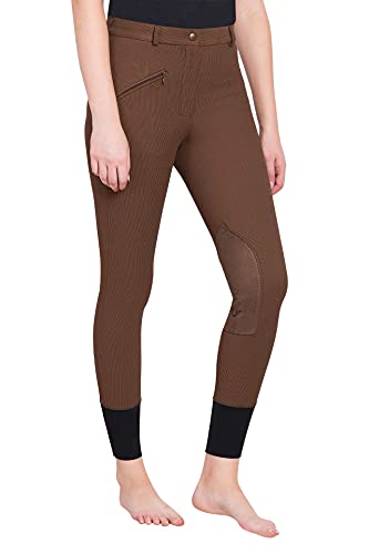 TuffRider Women's Ribb Knee Patch Breeches (Regular), Chocolate, 28