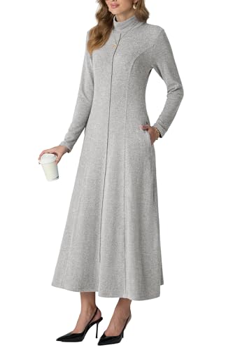 GRECERELLE Women's 2025 Fall Winter Casual Mock Neck Long Sleeve Flared Maxi Sweater Dress with Pockets (XS - 3XL)
