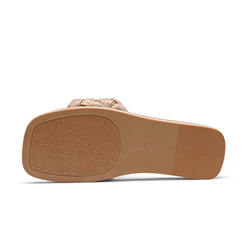 Dream Pairs Womens Sdss2212W Square Open Toe Slide Sandal Cute Slip On Braided Strap Flat Sandals For Summer, Nude/Weave - 8 #TOP5