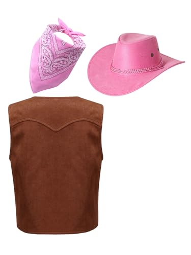 Choomomo Kids Cowboy Cowgirl Outfits Fringe Tassels Western Vest with Cowboy Hat and Bandanna Scarf2