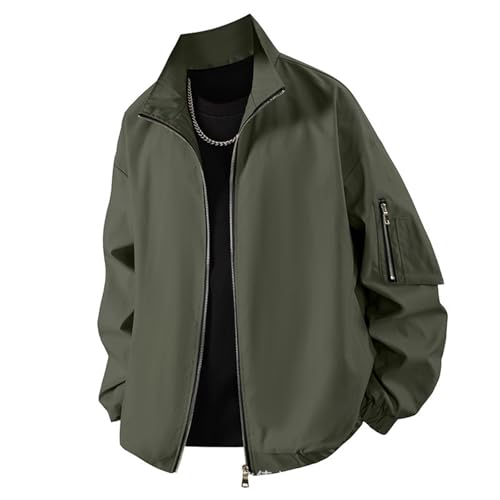 Chaqueta De Hombre, Abrigo Lana béisbol informal y moda con cuello béisbol otoño invierno (Army Green XL)