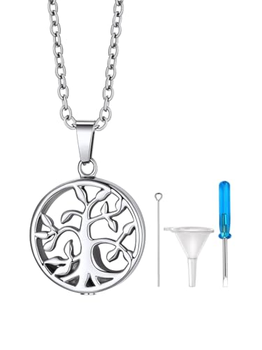 Richsteel Tree of Life Urn Jewelry for Human Ashes Stainless Steel Family Tree Cremation Necklace + 20'' Rolo Chain Waterproof Memorial Gift