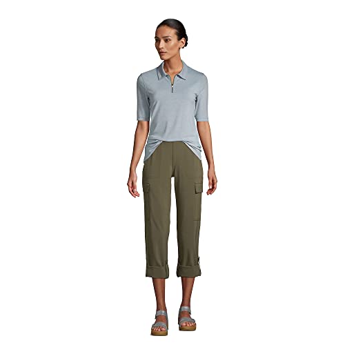 Lands' End Womens Moisture Wicking Upf Sun Elbow Sleeve Zip Front Polo Shirt Washed Olive Green Pinstripe Plus 1X #TOP3