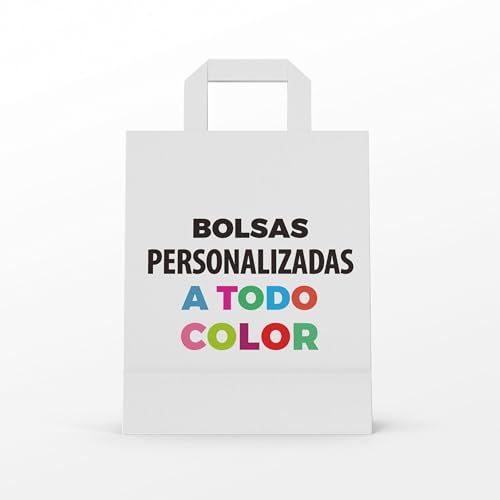 25 Bolsas de Papel Kraft Personalizadas, Impresas a Color con tu Diseño, Bolsas Papel Ideales para Regalos, Fiestas, Aniversarios, Take Away, etc   Bolsas Kraft Biodegradables (18X22 BLANCA)