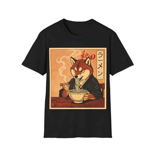 T-shirt Akita Inu mangeant des ramen pour homme et femme en coton