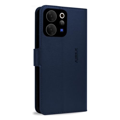 Image of AIBEX Compatible for Vivo V70 5G / Vivo V70 Elite 5G Flip Cover Leather Finish | Inside TPU with Card Pockets | Wallet Stand | Complete Protection Flip Case Blue