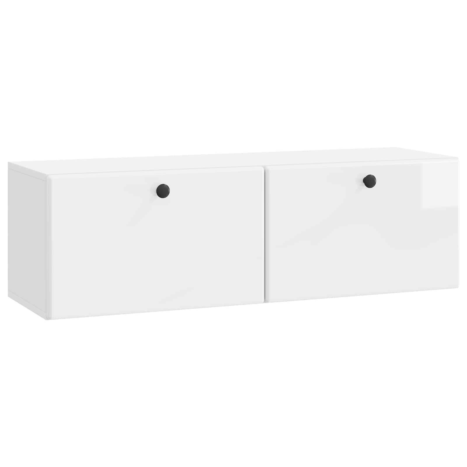Meuble TV bas moderne blanc brillant suspendu en bois 98 cm