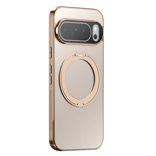 Magnetic Case For Google Pixel 10/10Pro/10Pro XL, Full Lens Protection Slim Shell, Rotating Ring Holder Shockproof Cover(Gold,10