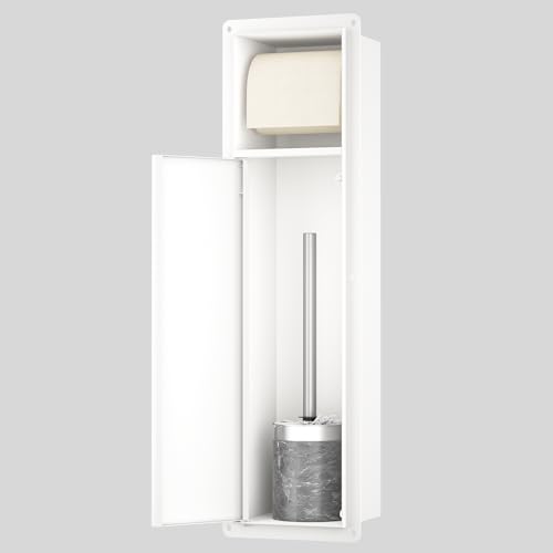 Bernkot Unterputz Toilettenpapierhalter Edelstahl, WC Papier Halterung für Badezimmer,Klopapierhalter mit Aufbewahrung Bietet Platz für Neue Rollen/Klobürstengarnitur, 63×15×15 cm, Weiß