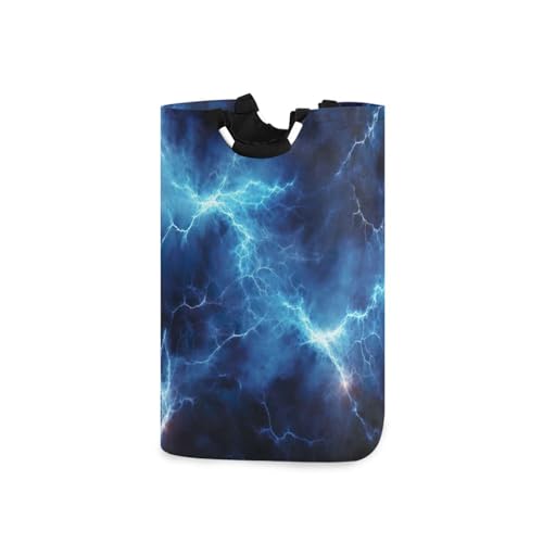 Jihqo Laundry Hamper Basket Lightning Blue Collapsible Nursery Storage Bin Waterproof Clothing Baskets for Home Bedroom Bathroom Washing Room