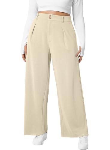 Eytino Women's Plus Size Pants Fashion 2026 Winter Casual Trendy Elastic High Waisted Wide Leg Dress Pants Lounge Trousers with Pockets,2X Beige