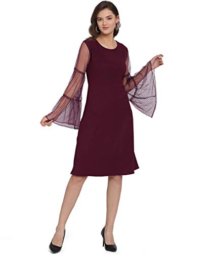 Image of OOMPH! Women's Western & Fusion wear Net A-Line Knee-Long Dress